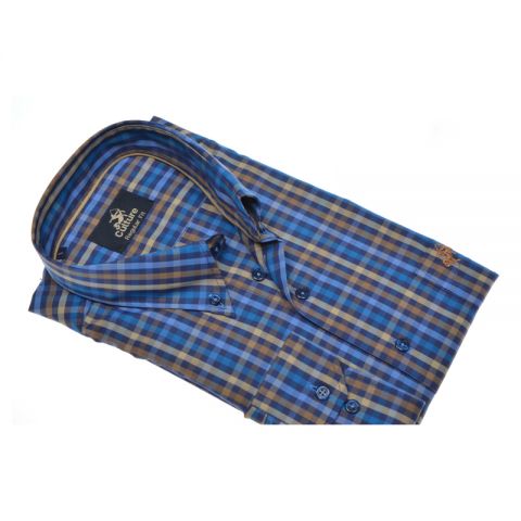 CAMISA CULTURE CUADROS AZUL MARRÓN