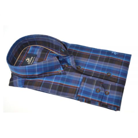 CAMISA CULTURE CUADROS AZUL MARRÓN