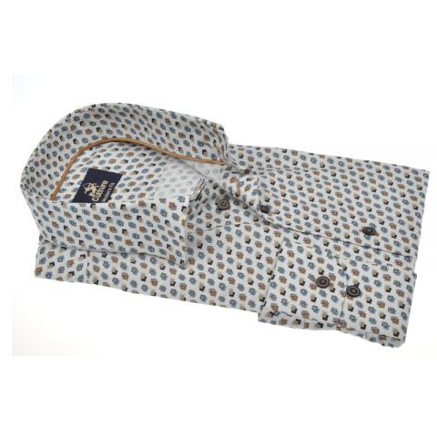 CAMISA CULTURE ESTAMPADO BLANCO Y MOSTAZA