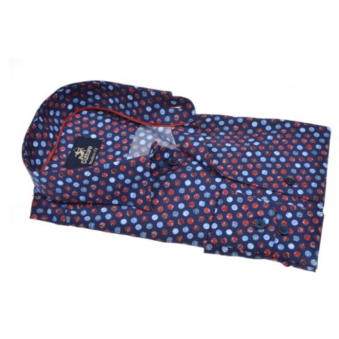 CAMISA CULTURE AZUL CON TOPOS ROJOS