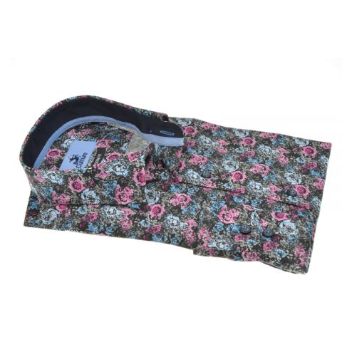 CAMISA CULTURE NEGRA FLORES VIOLETA Y AZUL