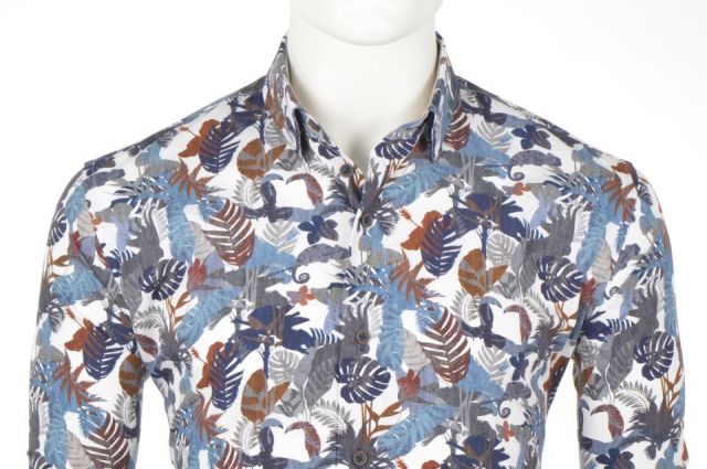 CAMISA EDEN VALLEY COM HOJAS AZUL Y MARRON