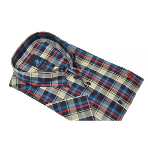 CAMISA CULTURE CUADROS AZUL BLANCO ROJO M/C