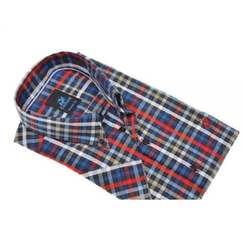 CAMISA CULTURE CUADROS AZUL BLANCO ROJO M/C