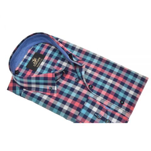 CAMISA CULTURE CUADROS ROSA AZUL
