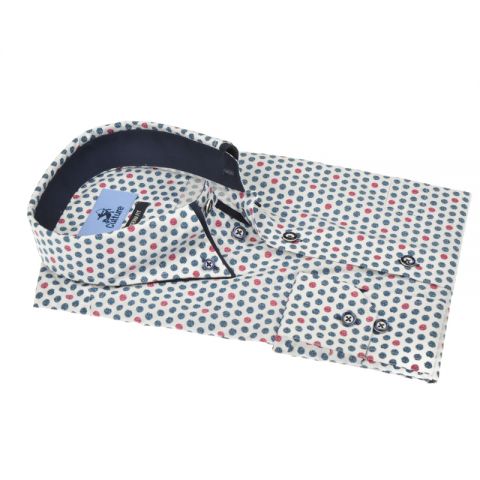 CAMISA CULTURE PUNTOS PÚRPURA DOBLE CUELLO